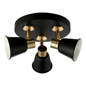 Black Dar Fry Three Light Round Spotlight, Gold