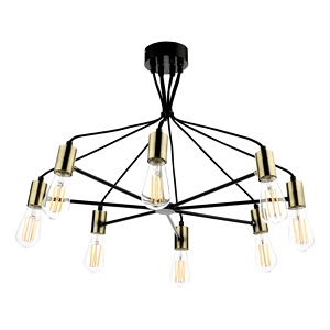 Ceiling Pendant Lamp Dar Gabriel 8 Light, Satin Black, Antique Gold Gab0854