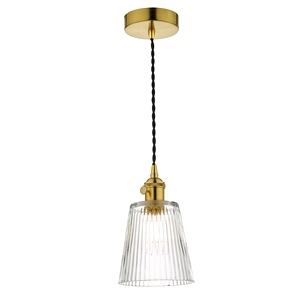 Modern Pendant Ceiling Lamp Dar Hadano Single, Natural Brass, Ribbed Glass Shade