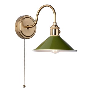Dar Hadano Single Wall Light, Natural Brass, Olive Shade