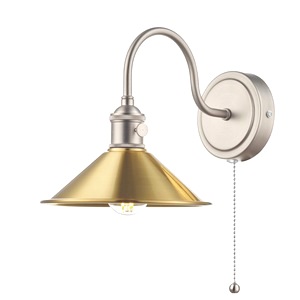 Wall Light Dar Hadano Single Antique Chrome, Brass Shade