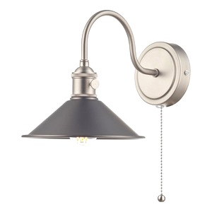 Indoor Wall Light Dar Hadano Single Antique Chrome, Pewter Shade