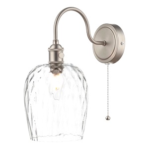 Wall-Mounted Lamp Dar Hadano Single Wall Light, Antique Chrome, Dimpled Glass Shade