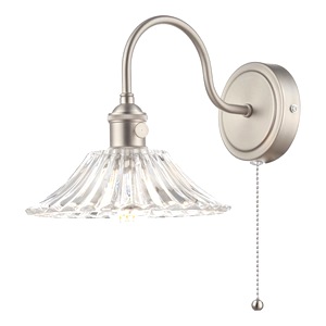 Wall Sconce Dar Hadano Single Light, Antique Chrome, Flared Glass Shade