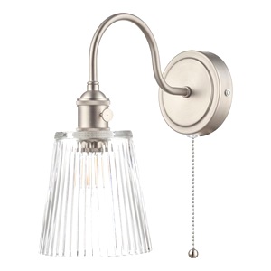 Wall-Mounted Lighting Fixture Dar Hadano Single Wall Light, Antique Chrome, Ribbed Glass Shade