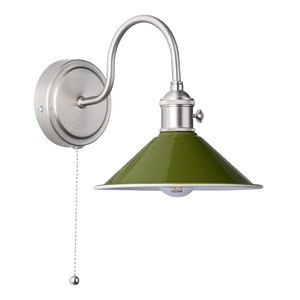 Decorative Wall Lamp Dar Hadano Single Light, Antique Chrome, Olive Shade