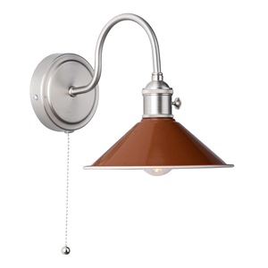 Vintage Wall Sconce Dar Hadano Single Light, Antique Chrome, Umber Shade