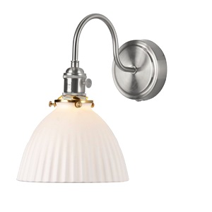 Rustic Wall Mounted Lamp Dar Hadano Light, Antique Chrome, Ceramic Domed Shade