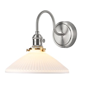 Minimalist Wall Lamp Dar Hadano Light, Antique Chrome, Ceramic Shallow Shade