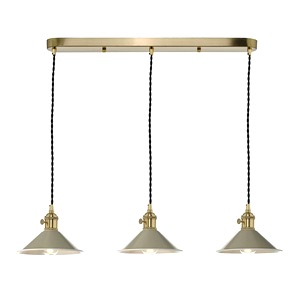 Breakfast Bar Ceiling Pendant Dar Hadano Three Light Natural Brass, Taupe Shades