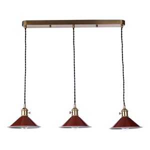 Breakfast Bar Ceiling Pendant Dar Hadano Three Light Natural Brass, Umber Shades