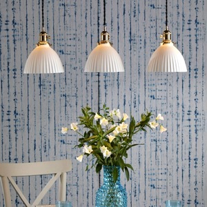 Breakfast Bar Ceiling Pendant Dar Hadano Three Light Natural Brass, Ceramic Domed Shade