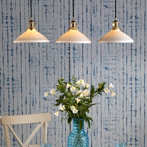 Breakfast Bar Ceiling Pendant Dar Hadano Three Light Natural Brass, Ceramic Shallow Shade