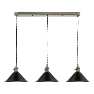 Breakfast Bar Ceiling Pendant Dar Hadano Three Light Antique Chrome, Pewter Shades