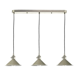 Breakfast Bar Ceiling Pendant Dar Hadano Three Light Antique Chrome, Taupe Shades