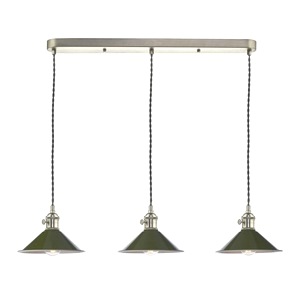 Breakfast Bar Ceiling Pendant Dar Hadano Three Light Antique Chrome, Olive Shades