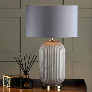 Compact Table Lamp Dar Helicon Grey Ribbed Glass Shade