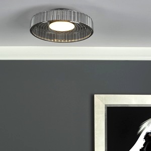 Flush Ceiling Lamp Dar Leena, Satin Black, Smoked Ribbed Glass Led Lee5222