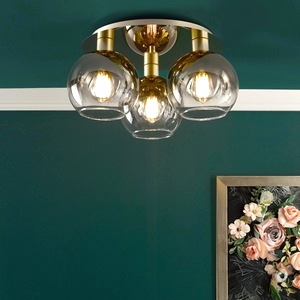 Low-Profile Ceiling Light Dar Lycia Three Satin Gold, Ombre Glass Lyc5335
