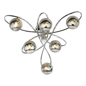 Decorative Semi Flush Ceiling Lamp Dar Lysandra Six Light Smoked Glass