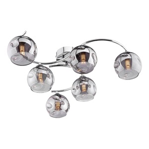 Dimmable Semi Flush Ceiling Fixture Dar Nakita Six Light Lamp, Smoked Dimpled Glass Nak6450-15