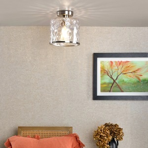 Semi Flush Mount Ceiling Lamp Dar Olsen Satin Chrome, Glass Shade