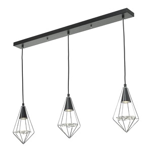 Polished Chrome Dar Gianni Three Light Linear Ceiling Pendant, Black